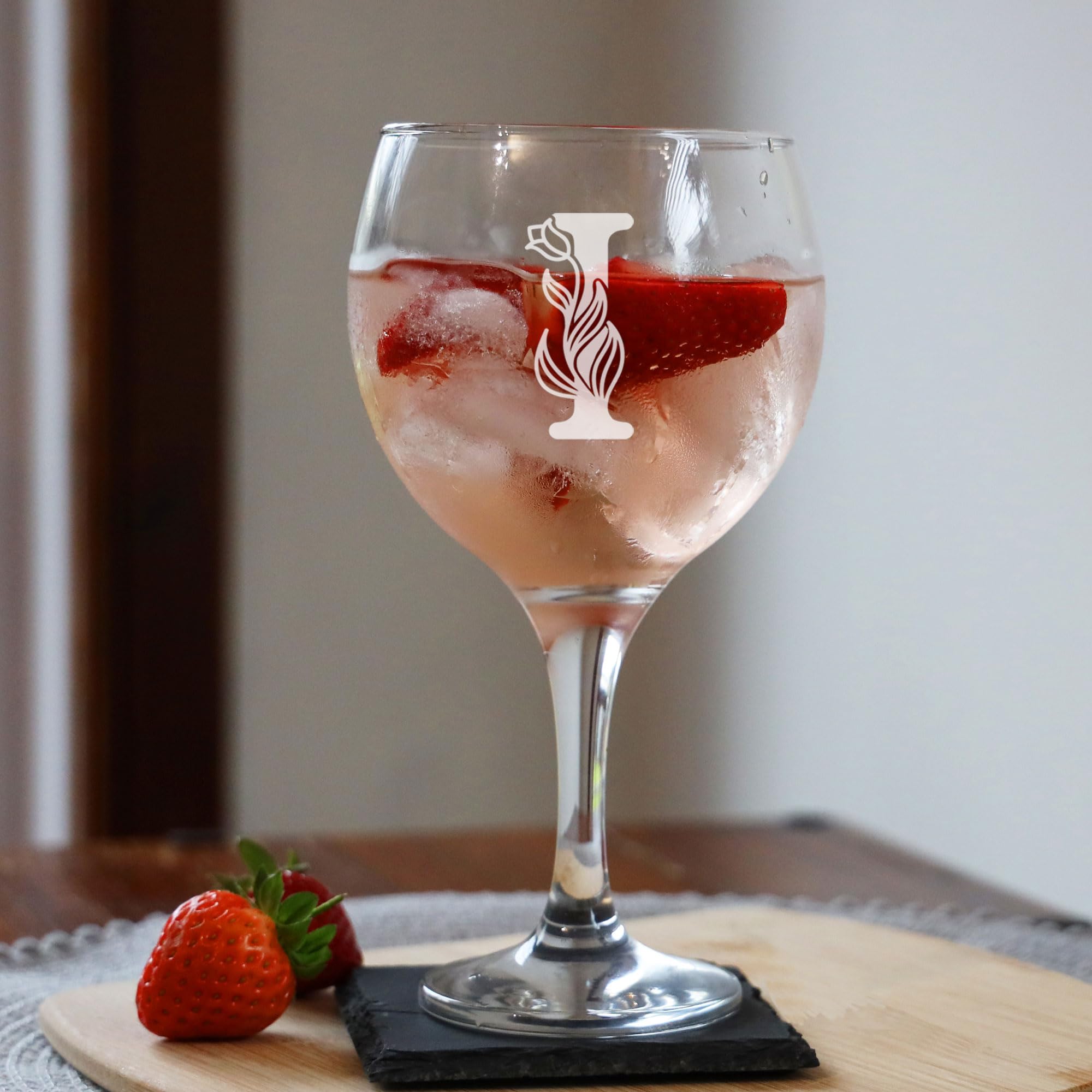 I Monogram Initial Etched Gin Goblet Glass, Engraved Gift